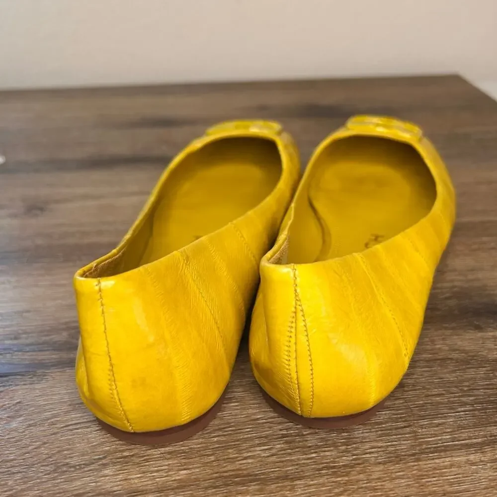 Tory Burch Georgia leather crocodile embossed square-toe ballet flats SZ 6